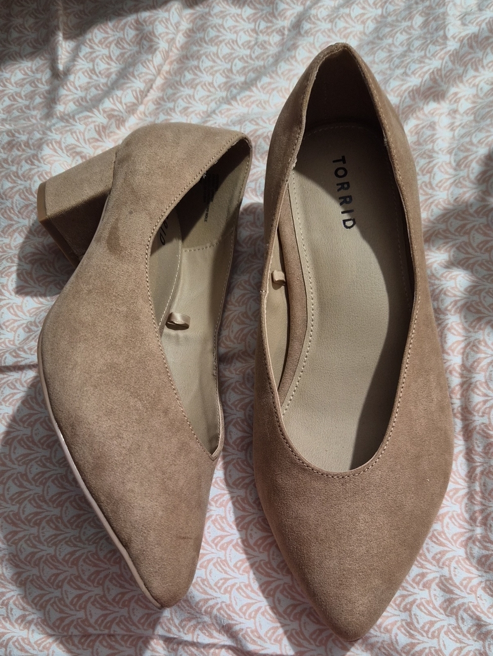 Torrid Tan Suede Pointed Block Heel Pumps